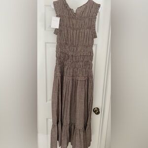 Caroline Constas Brown Checkered Shirred Dress size M BNWT